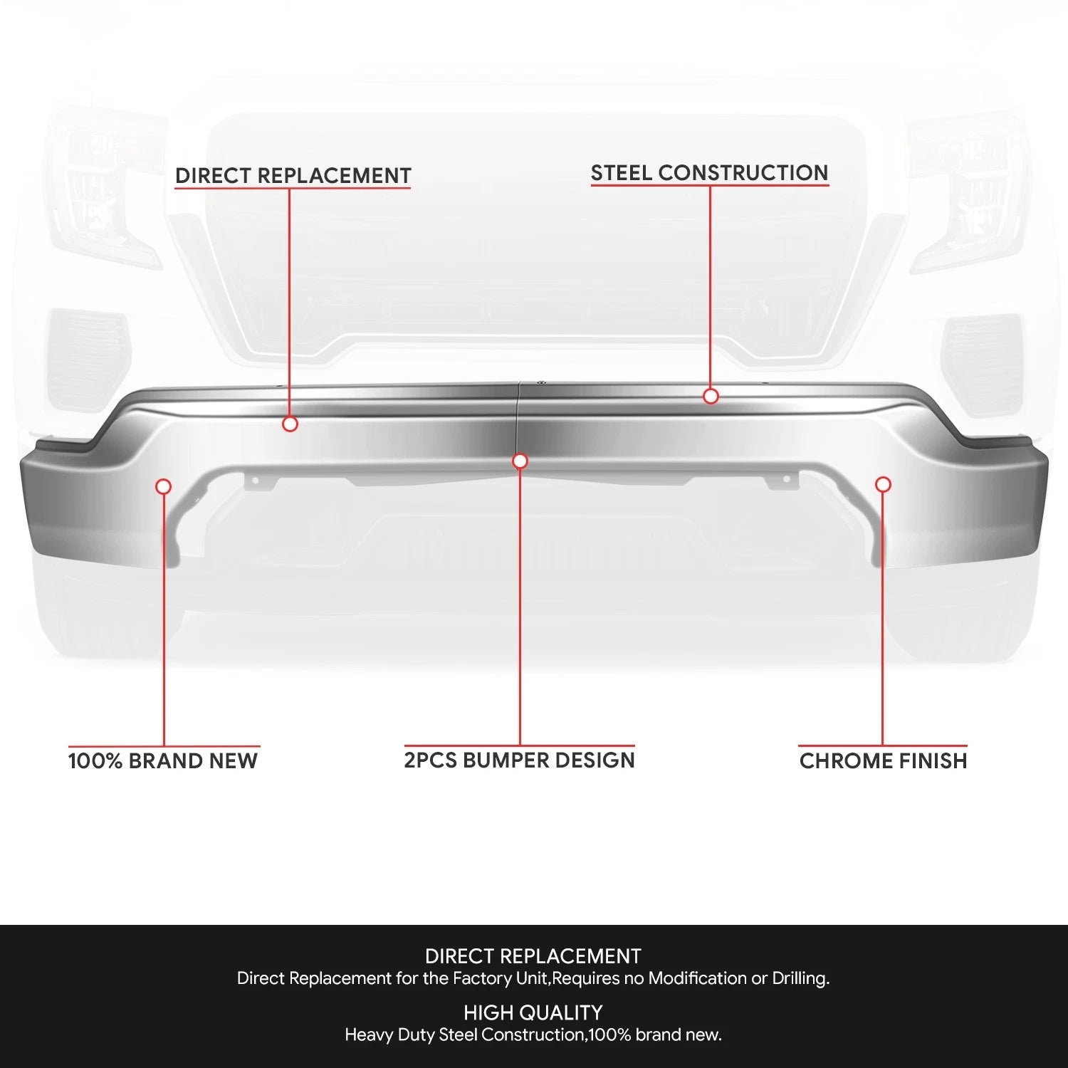 Chrome Front Bumper Face Bar for GMC Sierra 1500 Limited (2019–2021)