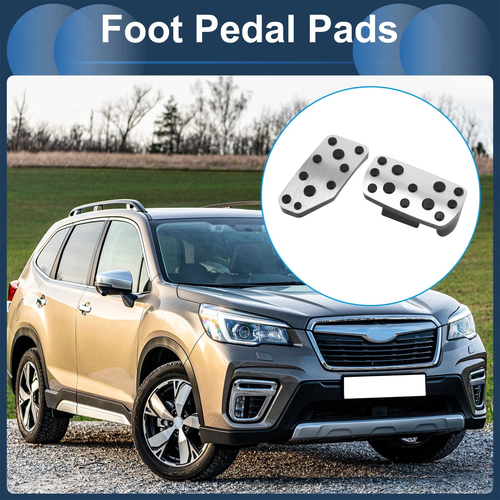 2X Foot Accelerator Pedal Covers for Subaru Forester (2019–2021) Silver Tone