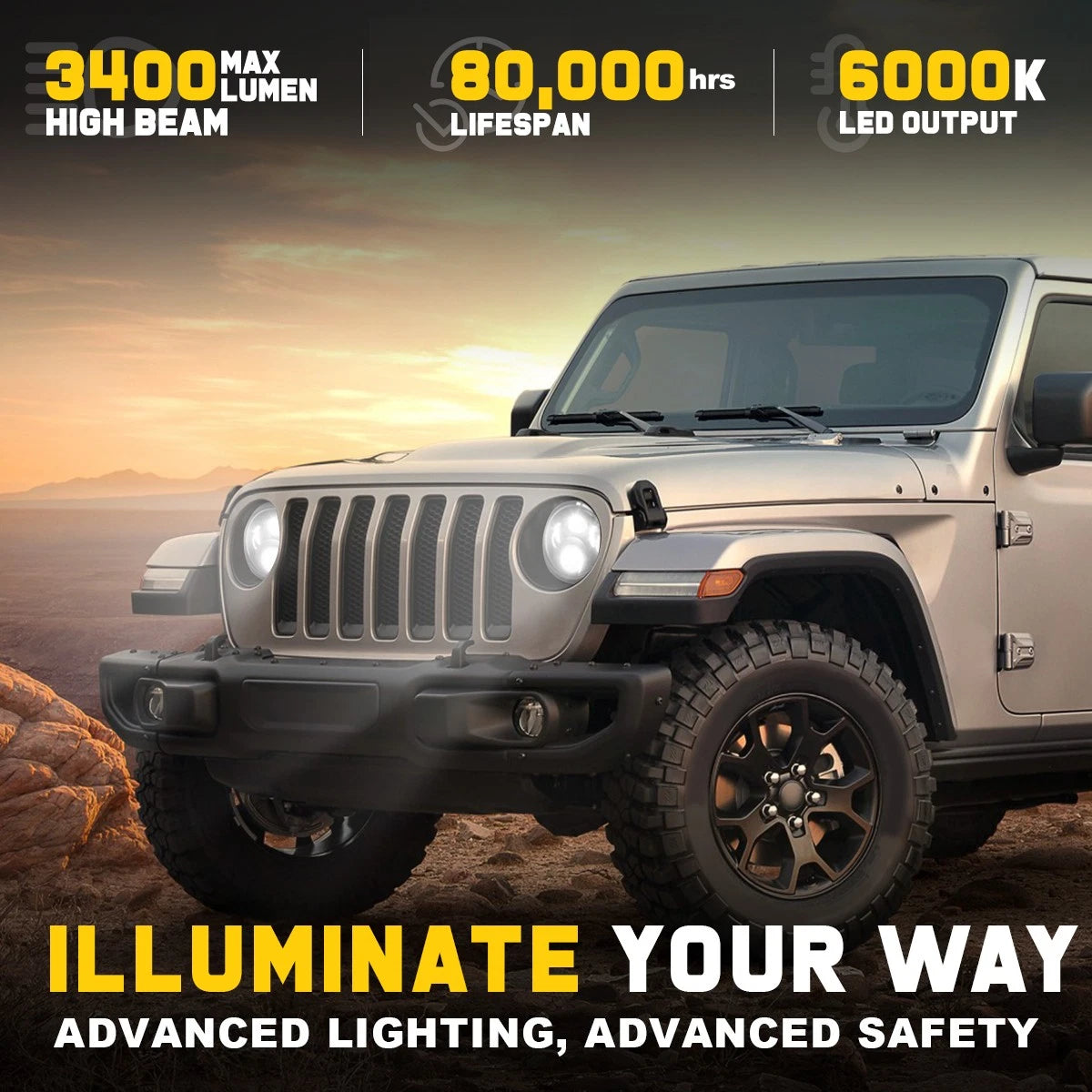 Full LED Projector Headlight Lamps for Jeep Wrangler JK (2007–2018)