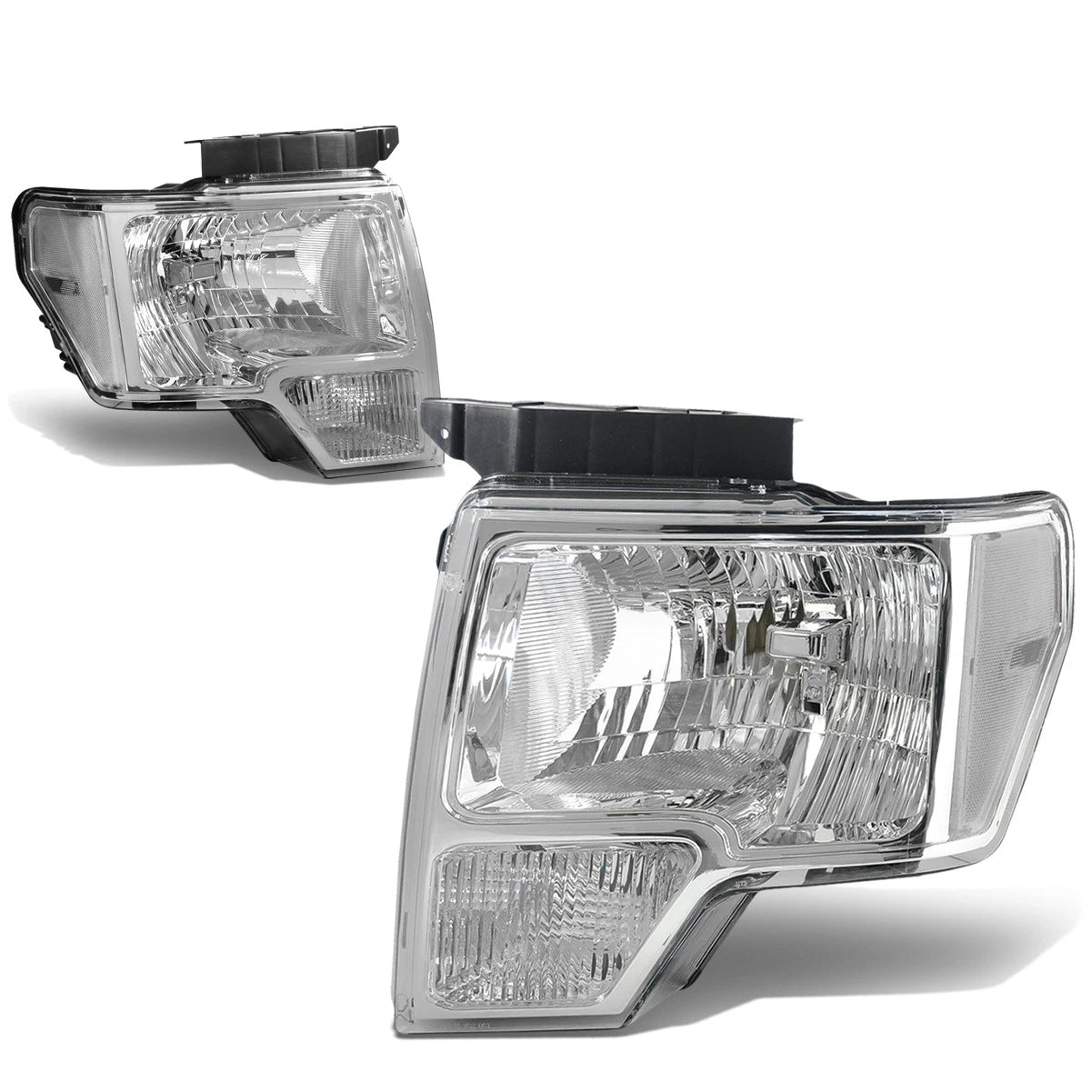 Pair of Chrome Housing Clear Headlight Lamps for Ford F150 (2009–2014)