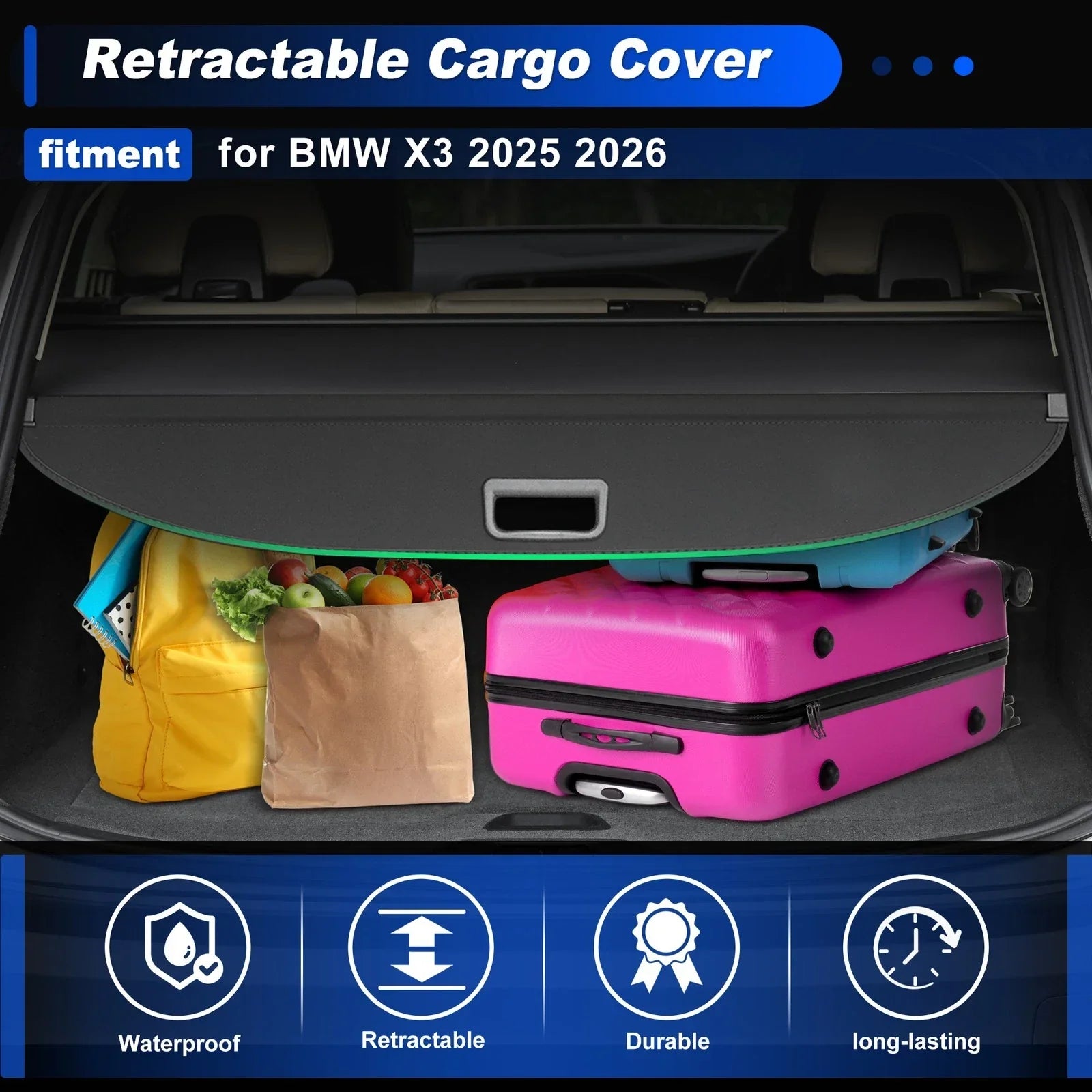 Cargo Cover for BMW X3 Retractable Trunk Shield Shade Black (2025-2026)