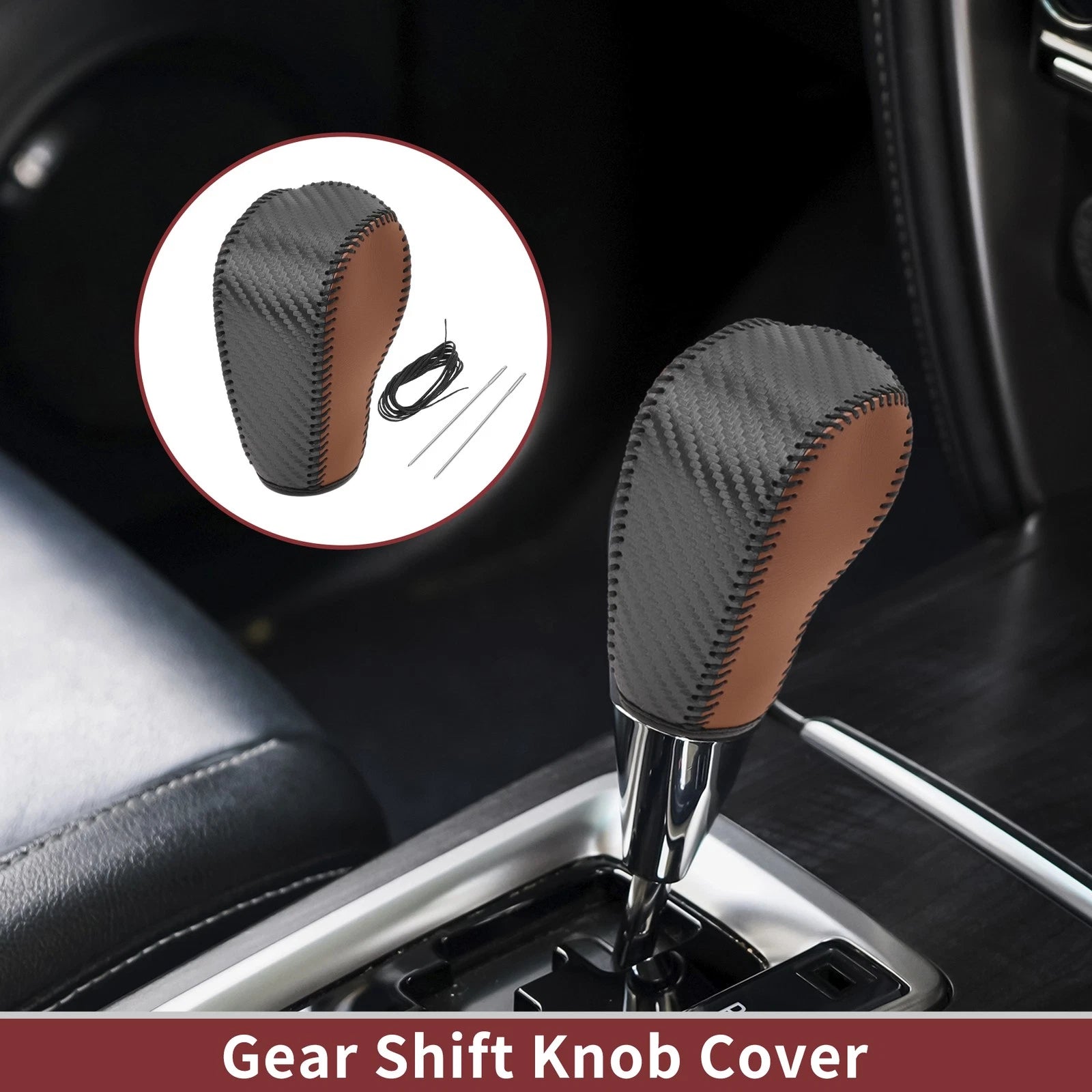 Gear Shift Knob Cover for Ford Edge (2011–2014) Brown Faux Leather