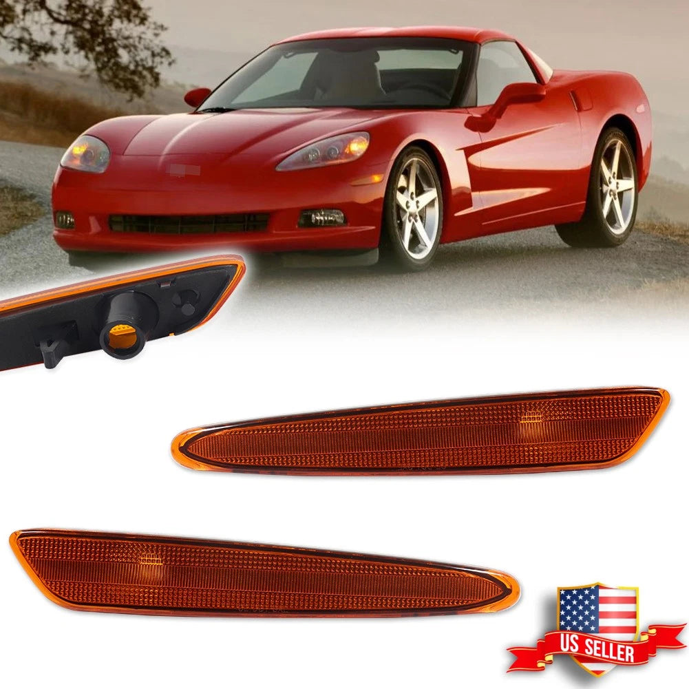 2X Amber Lens Front Bumper Side Marker Lights for Chevy Corvette C6 (2005–2013)