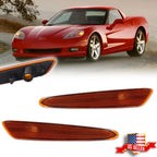 2X Amber Lens Front Bumper Side Marker Lights for Chevy Corvette C6 (2005–2013)