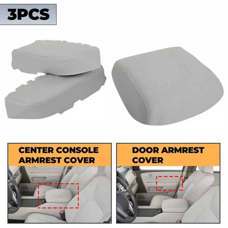 2X Door Panel + 1X Console Lid Armrest Cover for Honda Pilot (2009–2015) Gray