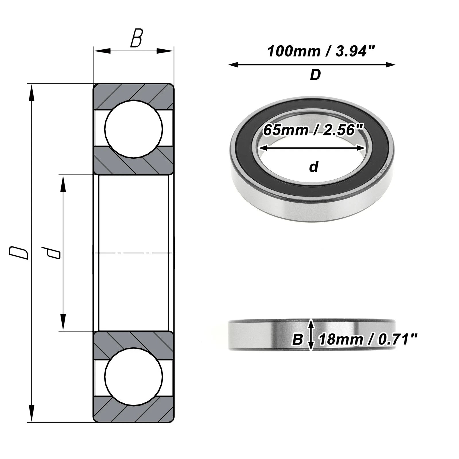 Deep Groove Ball Bearing P5 65x100x18mm for Scooter Skateboard (1 Pc)