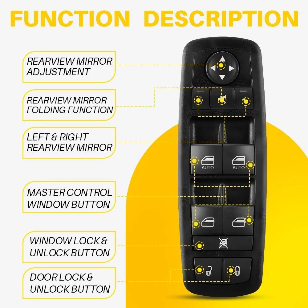 Power Front Left Master Window Switch for Dodge Ram, Chrysler (2015–2021)