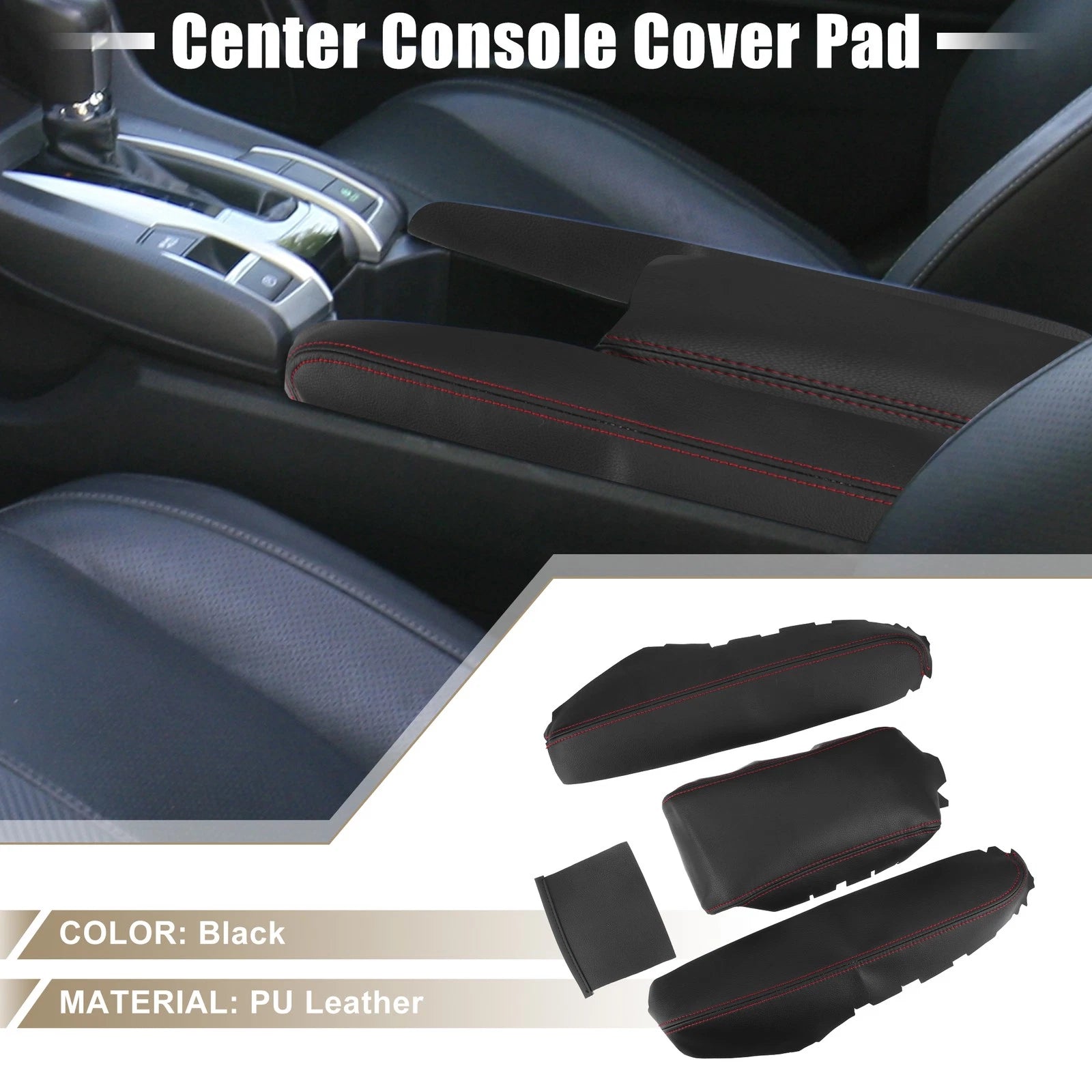 Armrest Protector Cover Pad for Honda Civic (2016–2021) - Red Stitches