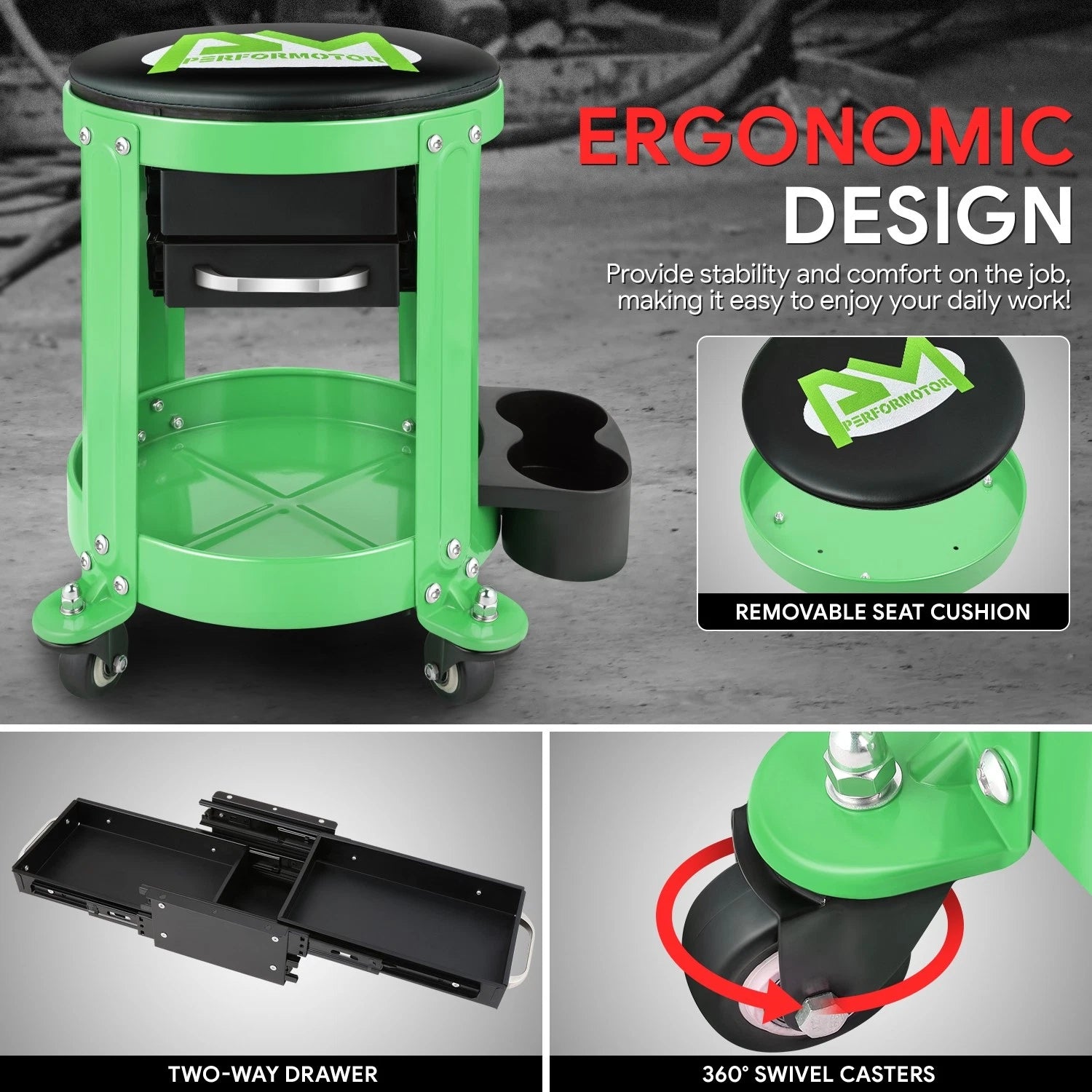 Mechanics Roller Seat with Storage for Universal Use (300lbs Capacity)