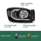 LED DRL Headlights for Dodge Ram 1500 2500 3500 (2006–2009)