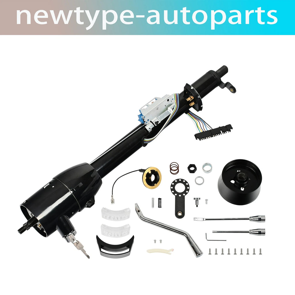 28" Black Tilt Steering Column w/ Key & 9 Bolt Adapter for