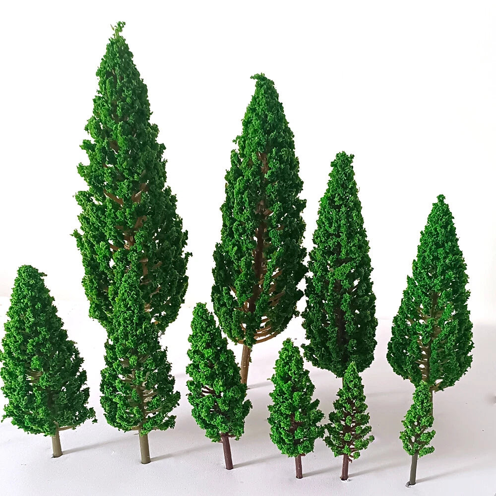 10pcs Green Pine Trees for DIY Railroad Garden Park Diorama (1.88"-6.29")