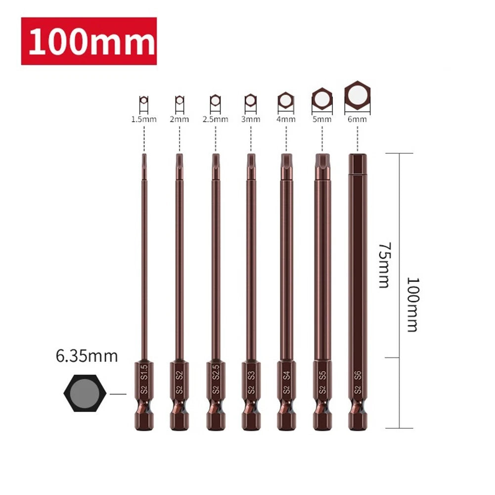 Set of 2 Hex Head Screwdriver Bits 1.5mm 6mm 100mm Length
