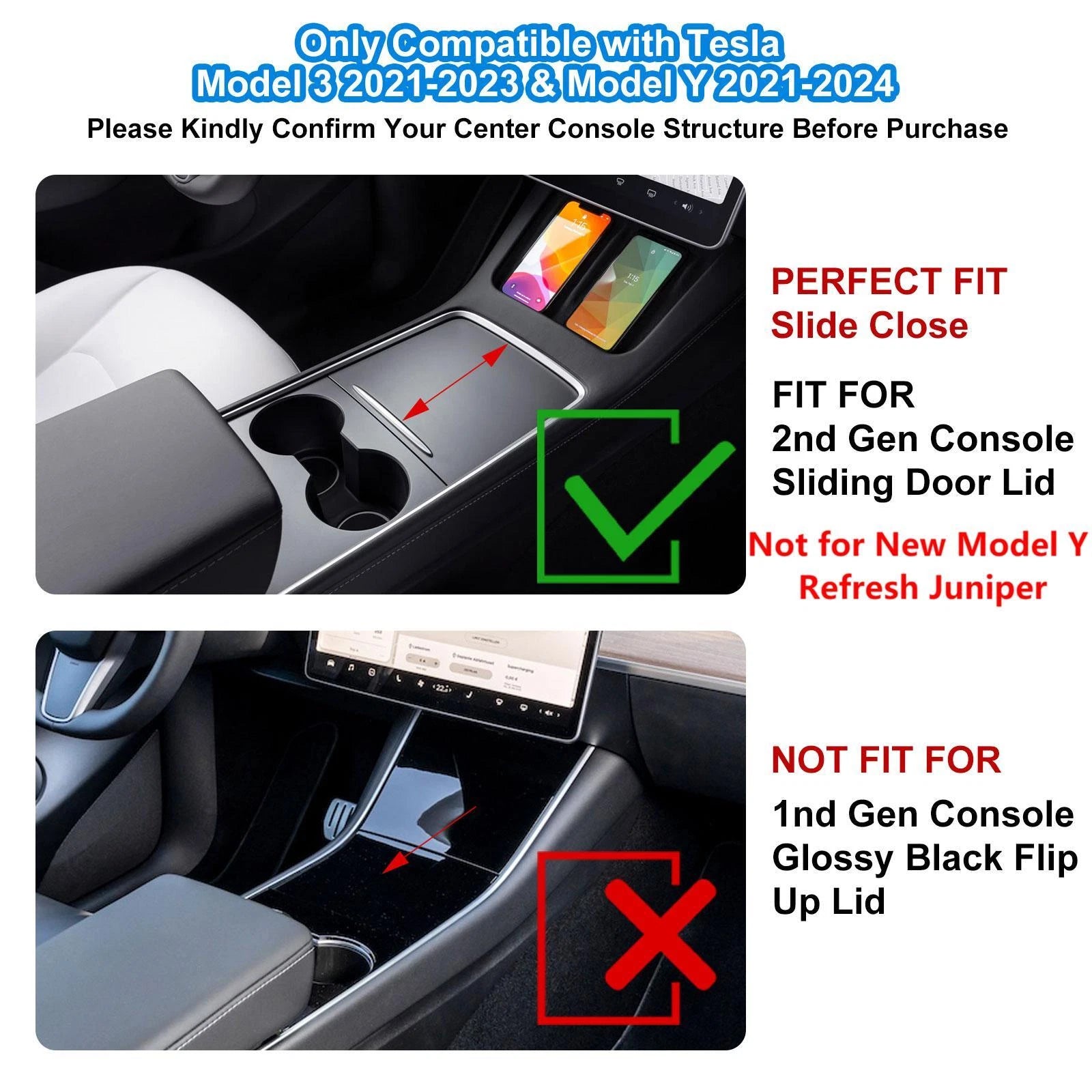 Center Console Armrest Tray Organizer for Tesla Model Y (2020-2024)