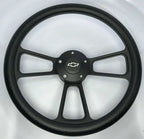 14 Inch Black Billet Slotted Steering Wheel with Bowtie Horn for Chevy (1969–1972)