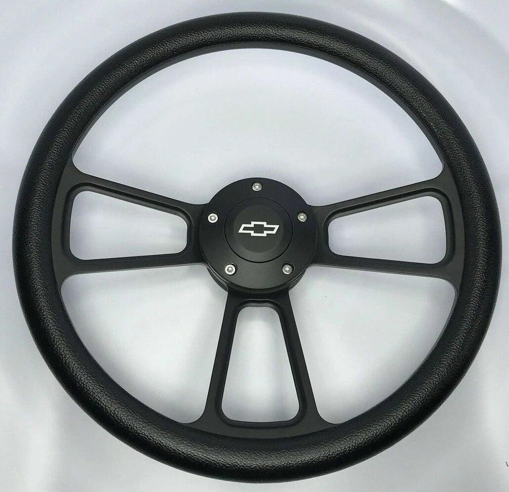 14 Inch Black Billet Slotted Steering Wheel with Bowtie Horn for Chevy (1969–1972)