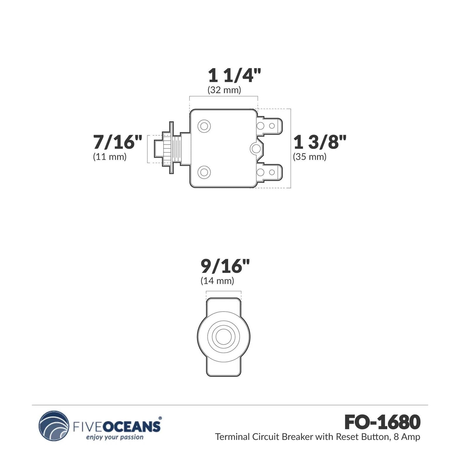 Terminal Circuit Breaker with Reset Button, 8 Amp for Five Oceans (FO1680)