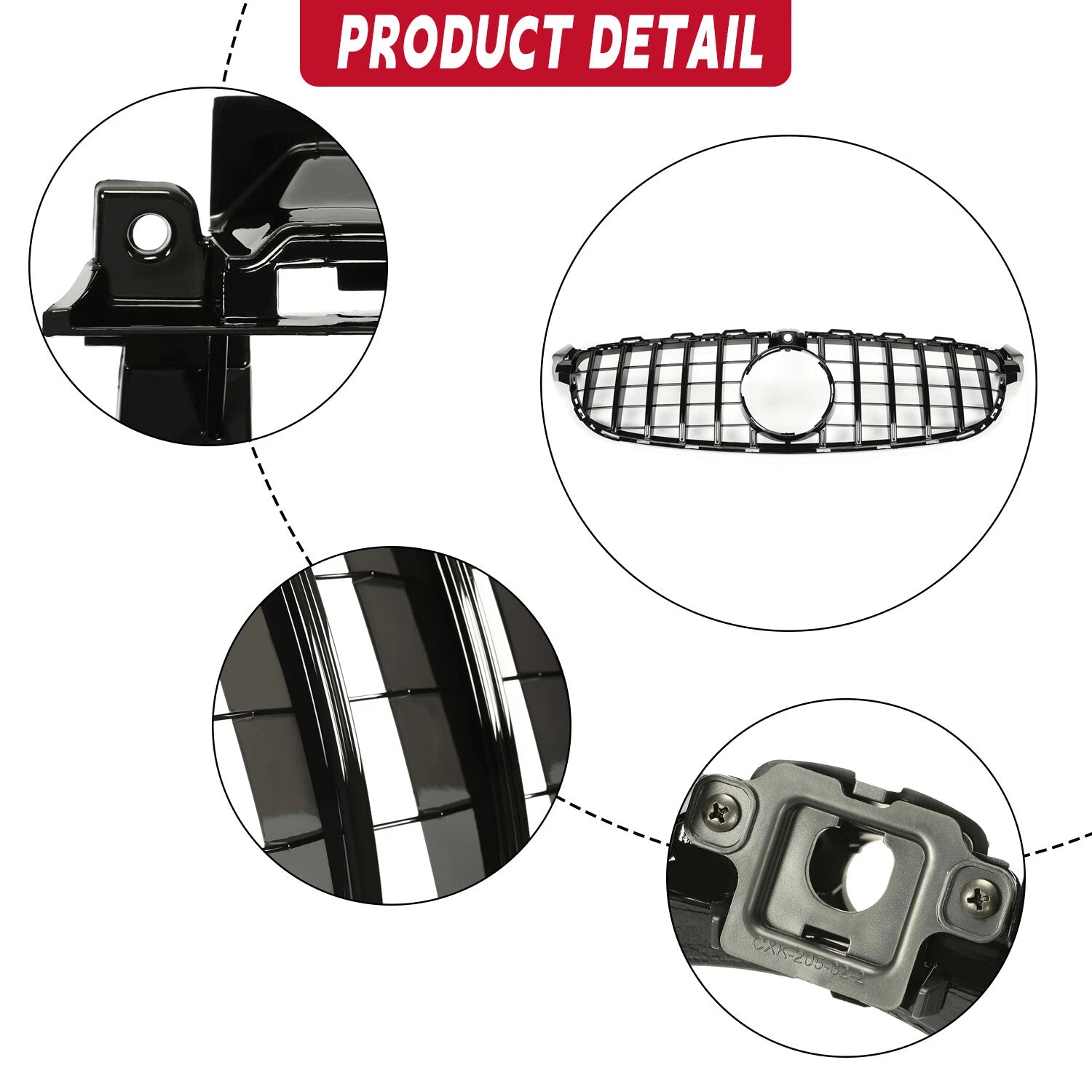 GT R Black Grille with Camera Hole for Mercedes-Benz W205 C63 C63S AMG (2015–2018)