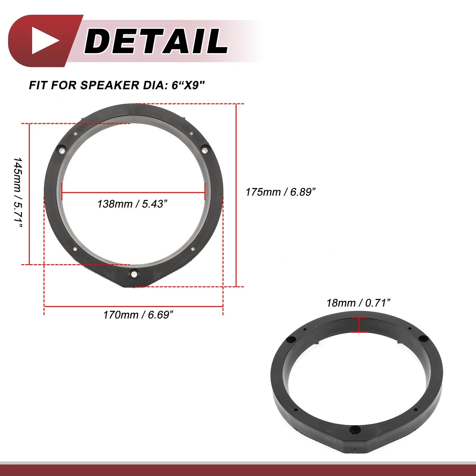 Set of 2 Speaker Spacer Ring Adaptors for Honda Accord (2003–2007) 6"x9"