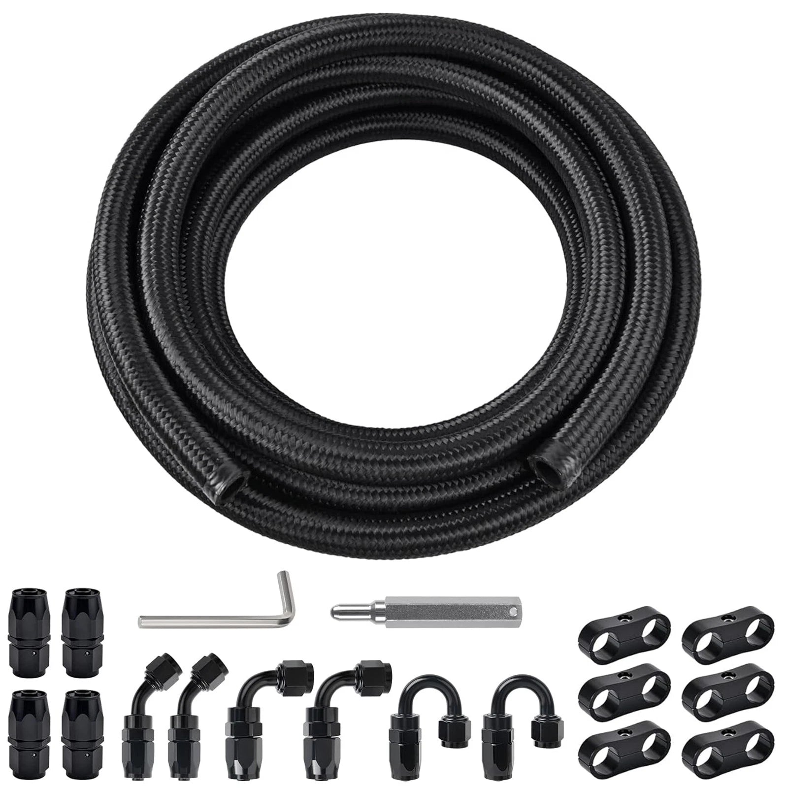 8AN PTFE Fuel Line Kit for Universal Applications (10ft, Black)