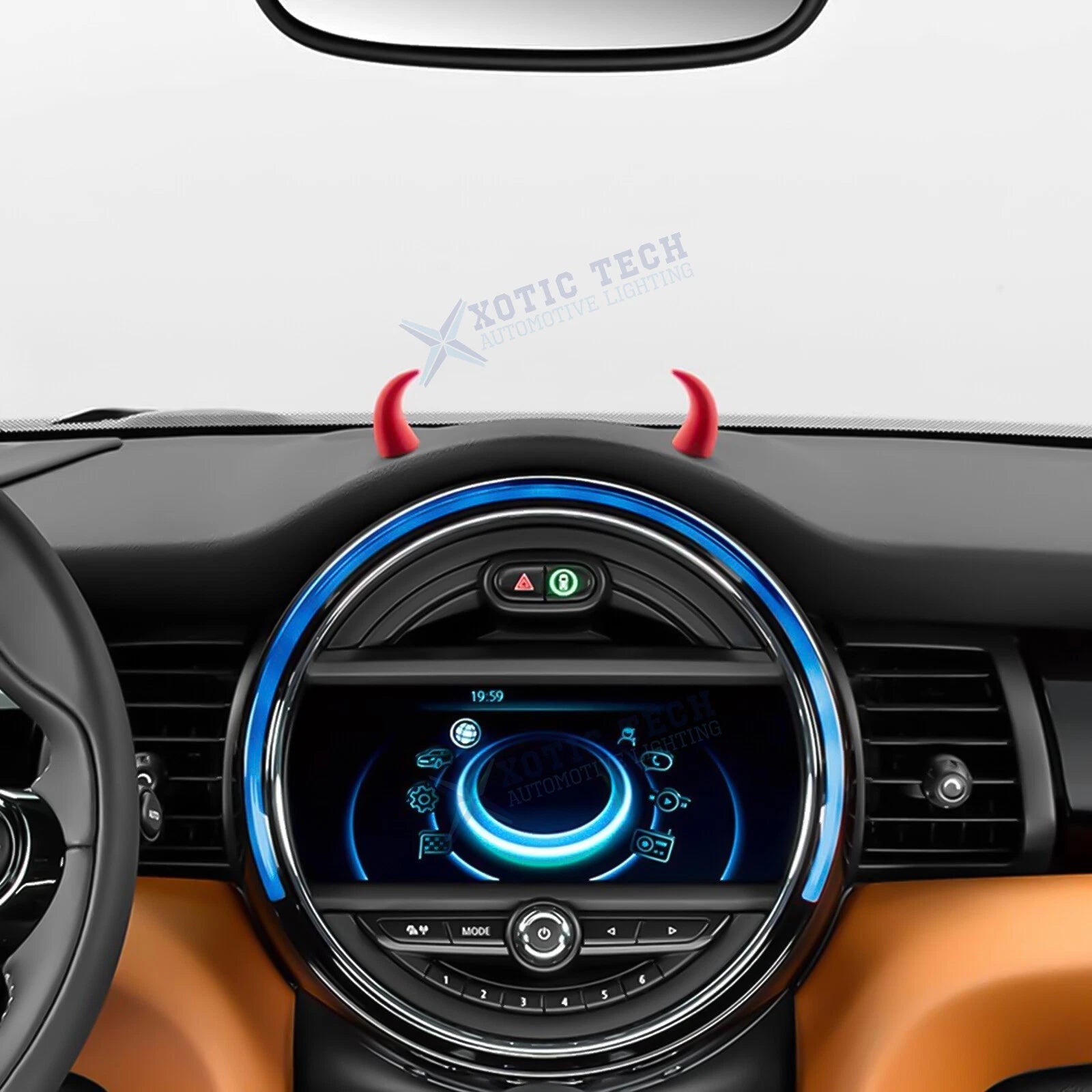 2Pcs PU Foam Red Devil Bull Horn Steering Wheel Stickers for Car (-)