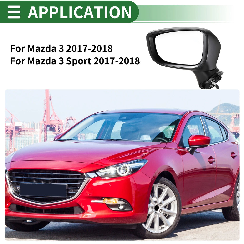 Left Side Door Mirror for Mazda 3 (2017–2018) Manual Folding Black