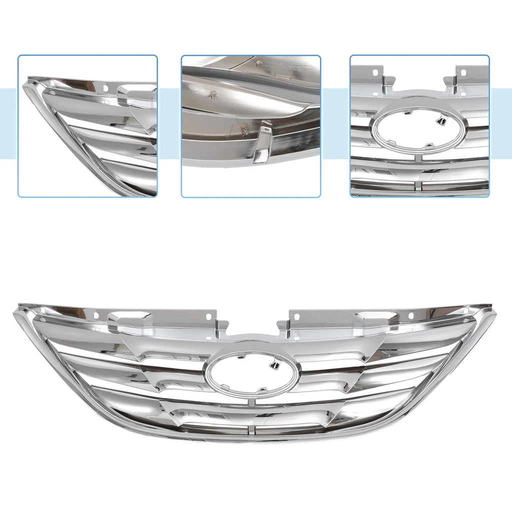 Front Hood Bumper Grille for Hyundai Sonata (2011) No.863503S100 Silver Tone