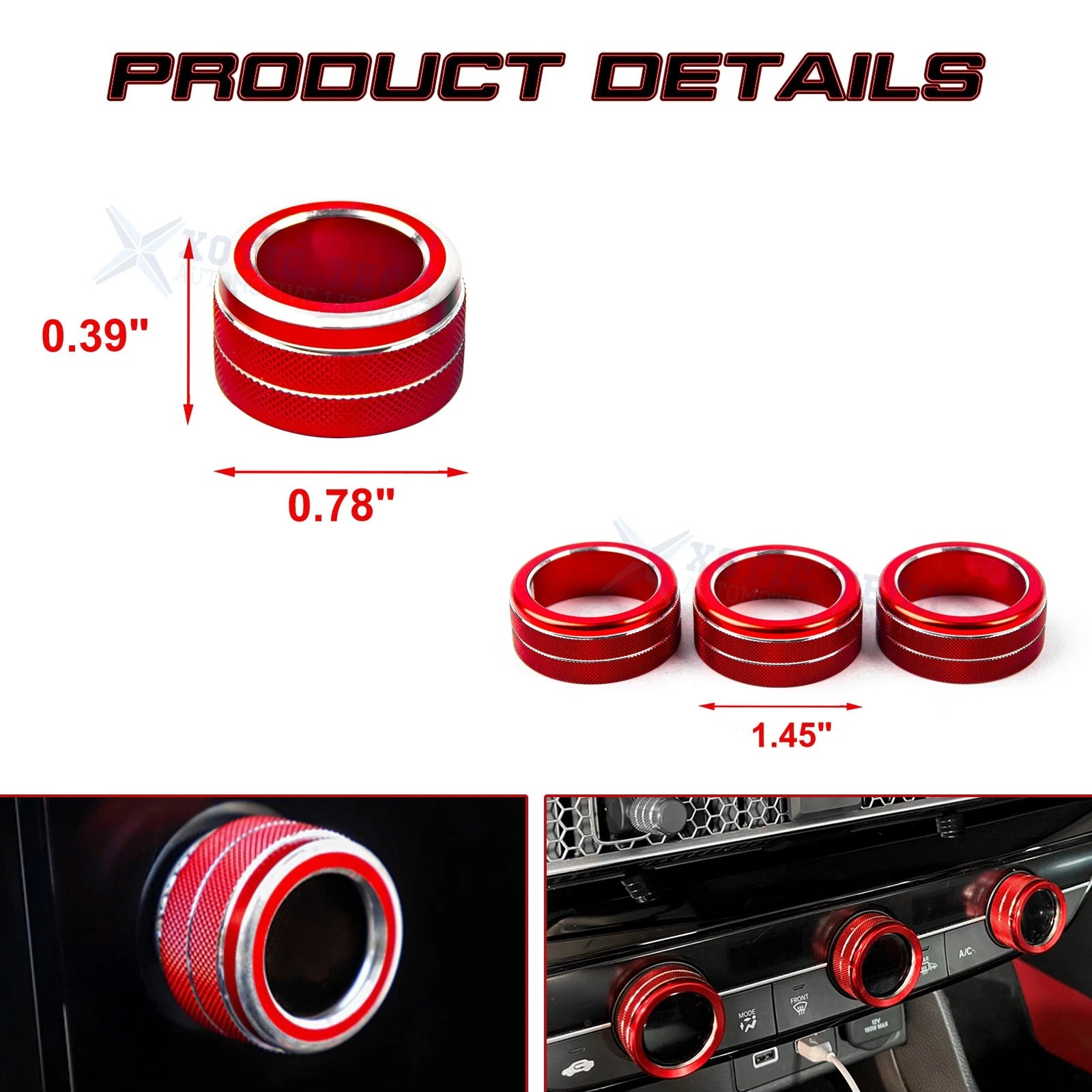Red AC Knob Control Navigation Switch Ring Cover for Honda Civic CR-V (2023-2024)