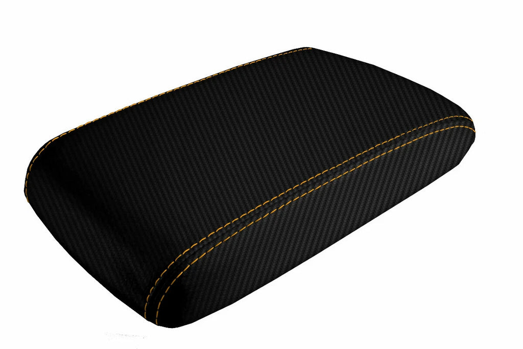 Console Lid Armrest Cover for Dodge Challenger (2008–2014) Carbon Fiber Orange Stitch
