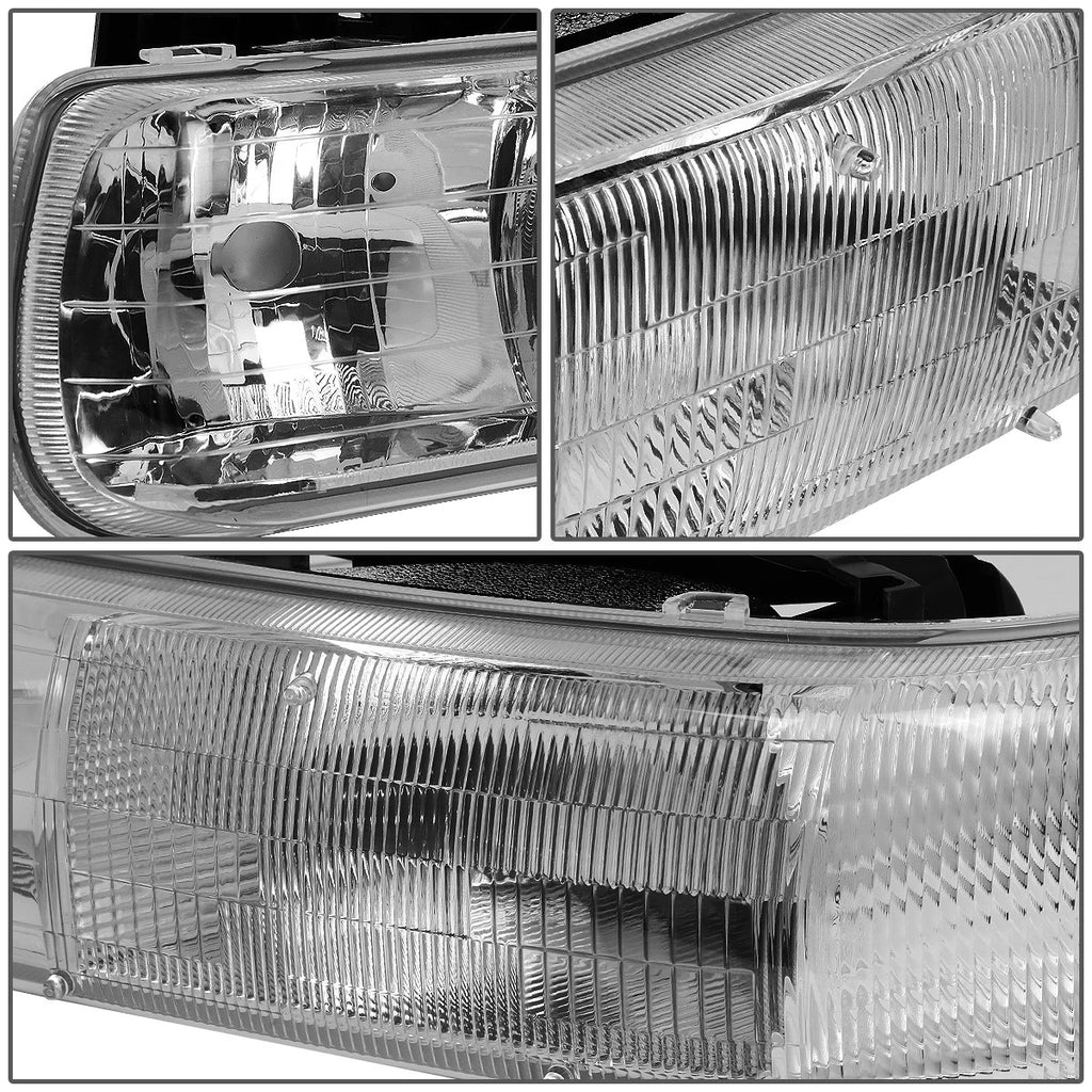 Set of 4 Chrome Clear Headlights Bumper Lamps for Silverado Suburban Tahoe (1999–2006)
