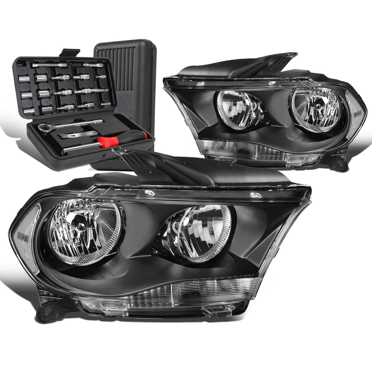 Set of 2 Black/Clear Signal Headlights for Dodge Durango (2011–2013)