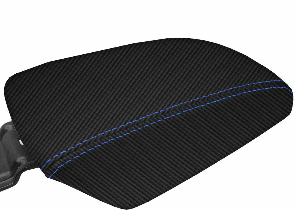 Console Lid Armrest Cover for Ford Focus (2012–2018) Carbon Fiber Blue Stitch