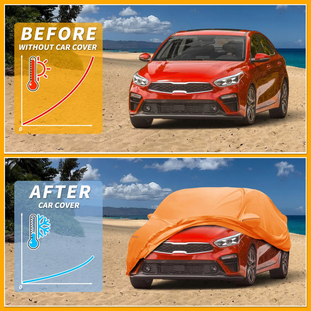 Waterproof All Weather Car Cover for Kia Forte  - Orange, Zipper