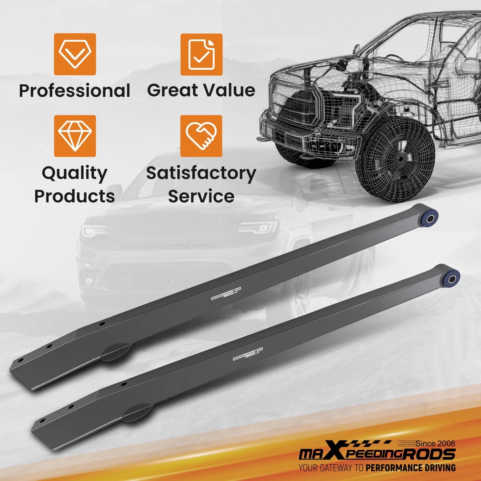 Pair Rear Tubular Trailing Arms for Chevy C10 C20 C30 (1960–1972)