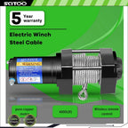 4000lb Electric Winch for Truck (12V, 4.8mm x 15m Steel Rope)