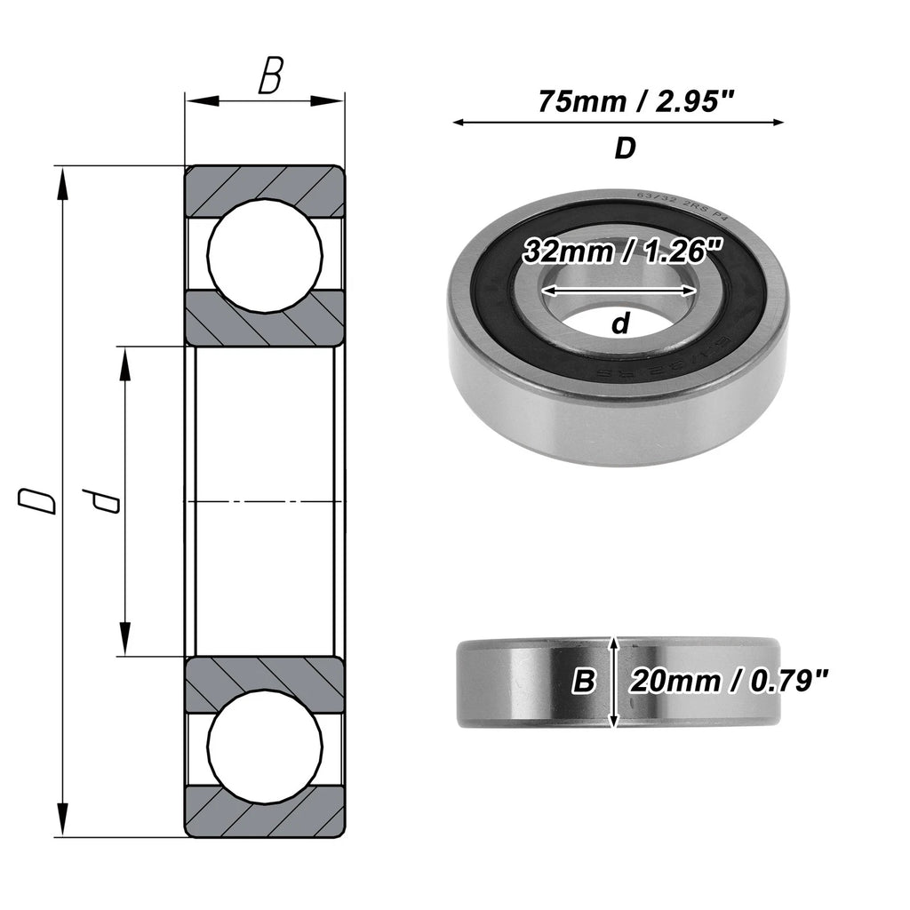 Deep Groove Ball Bearing 32x75x20mm for Various Models (63/32 2RS)