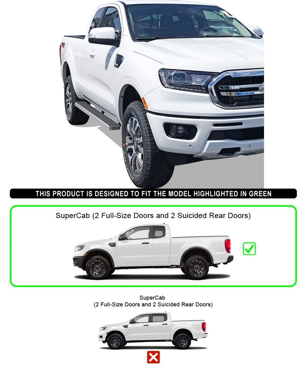 5in Stainless Steel Running Boards for Ford Ranger Super Cab (2019–2023)