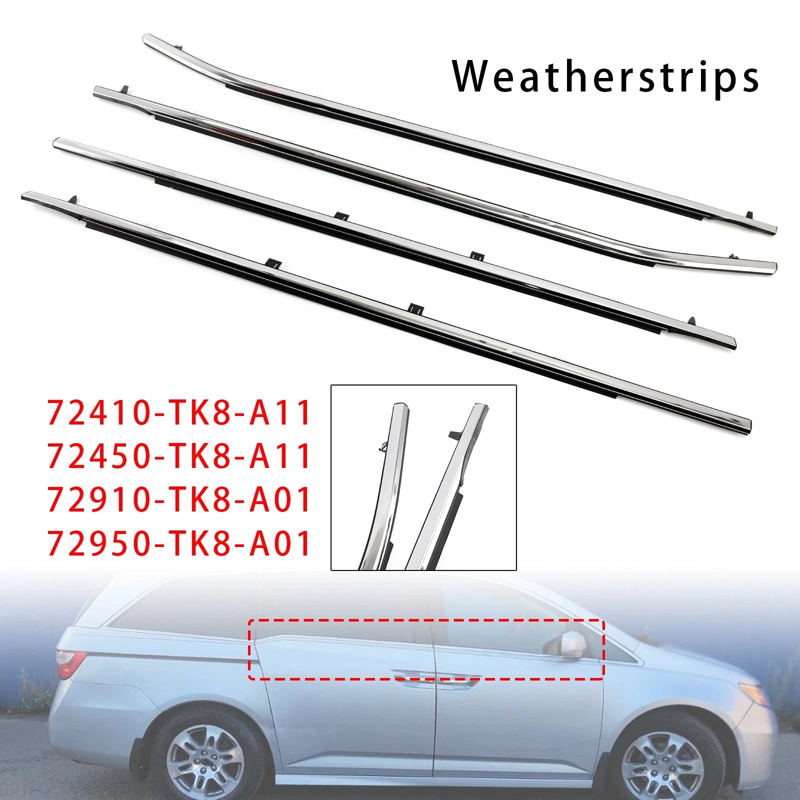 Set of 4 Weatherstrips Seal 72410-TK8-A11 for Honda Odyssey (2011–2017)