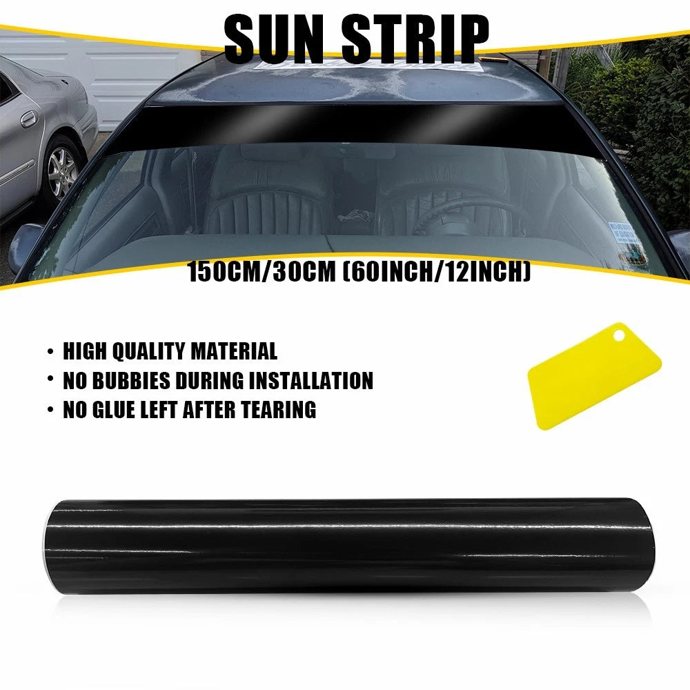Windshield Banner for Universal Fit (60"x12") Black Vinyl Sun Strip