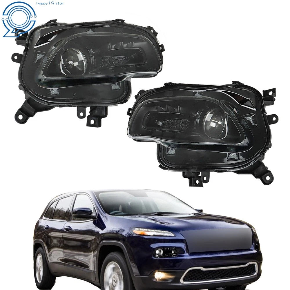 Set of 2 Projector Headlights for Jeep Cherokee (2014–2018) Black Housing