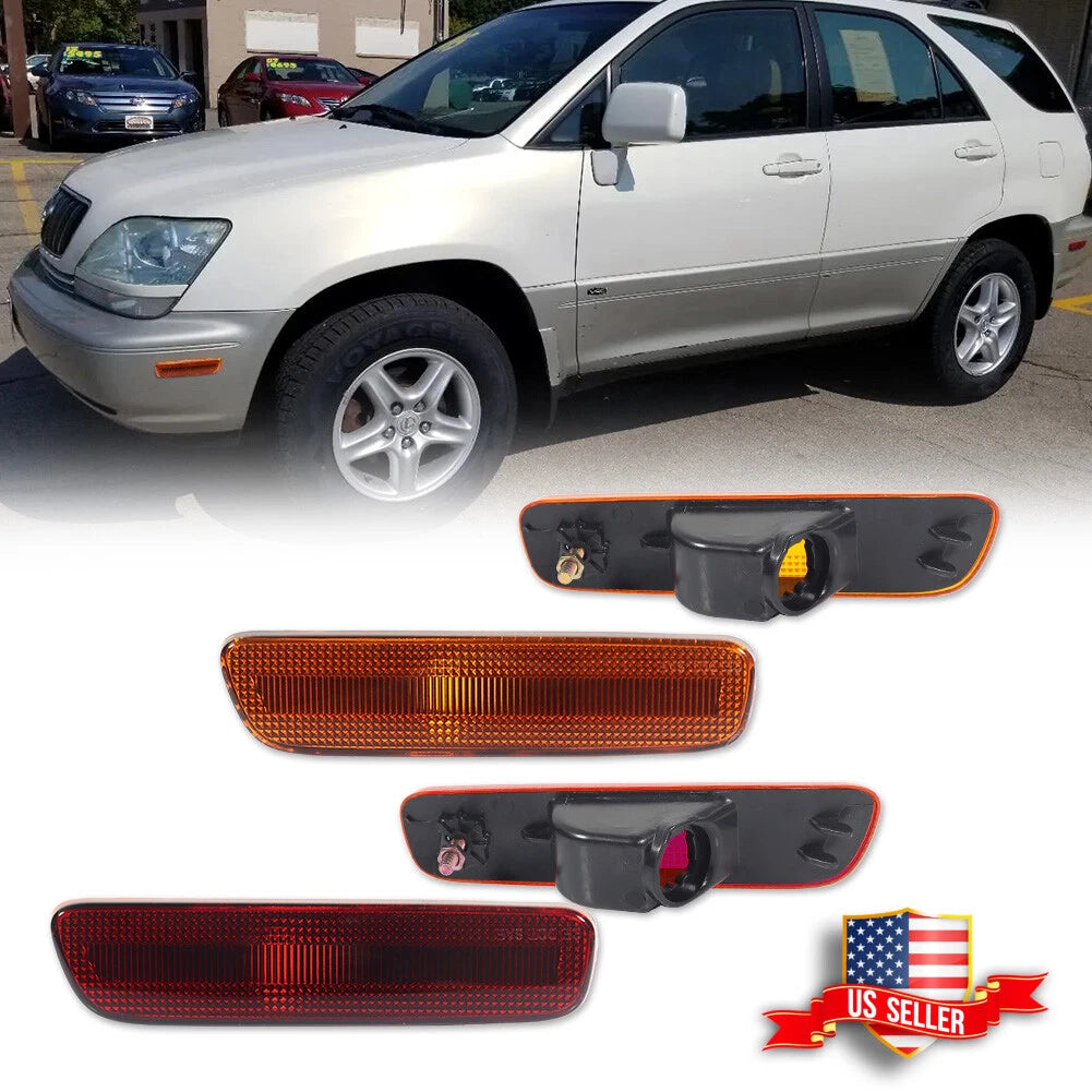 4X Amber Front Lens & Red Rear Side Marker Lamps for Lexus RX300 (1999–2003)