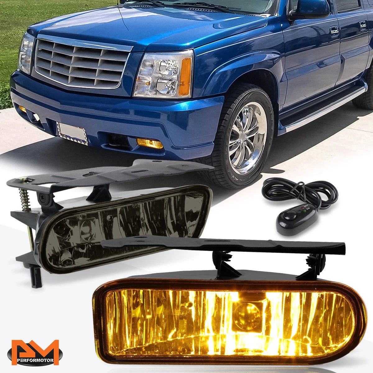 Smoked Lens Bumper Fog Lights with Switch & Harness for Cadillac Escalade (2002–2006)