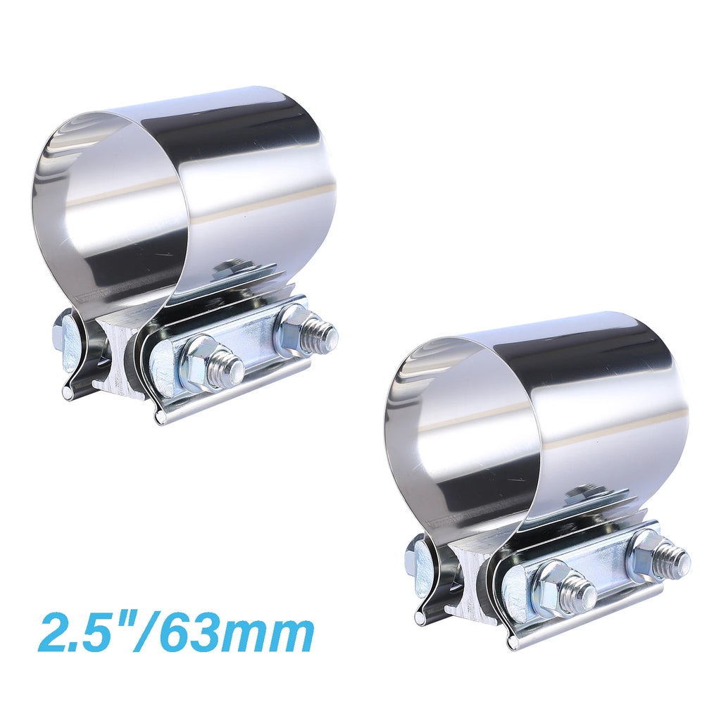 2Pcs 2.5" T304 Stainless Steel Butt Joint Band Exhaust Clamp for Universal