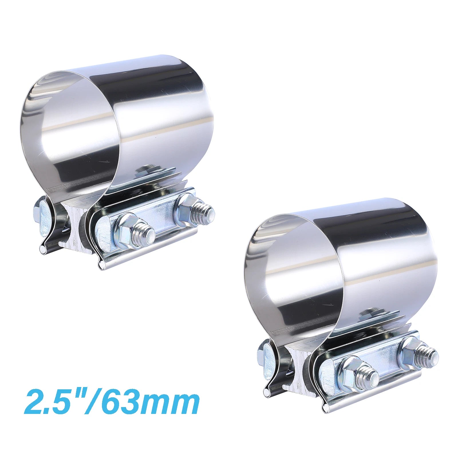 2Pcs 2.5" T304 Stainless Steel Butt Joint Band Exhaust Clamp for Universal