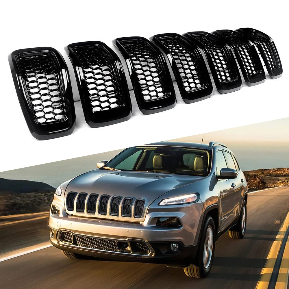 Front Hood Grille for Jeep Cherokee (2014–2018) with Black Honeycomb Mesh
