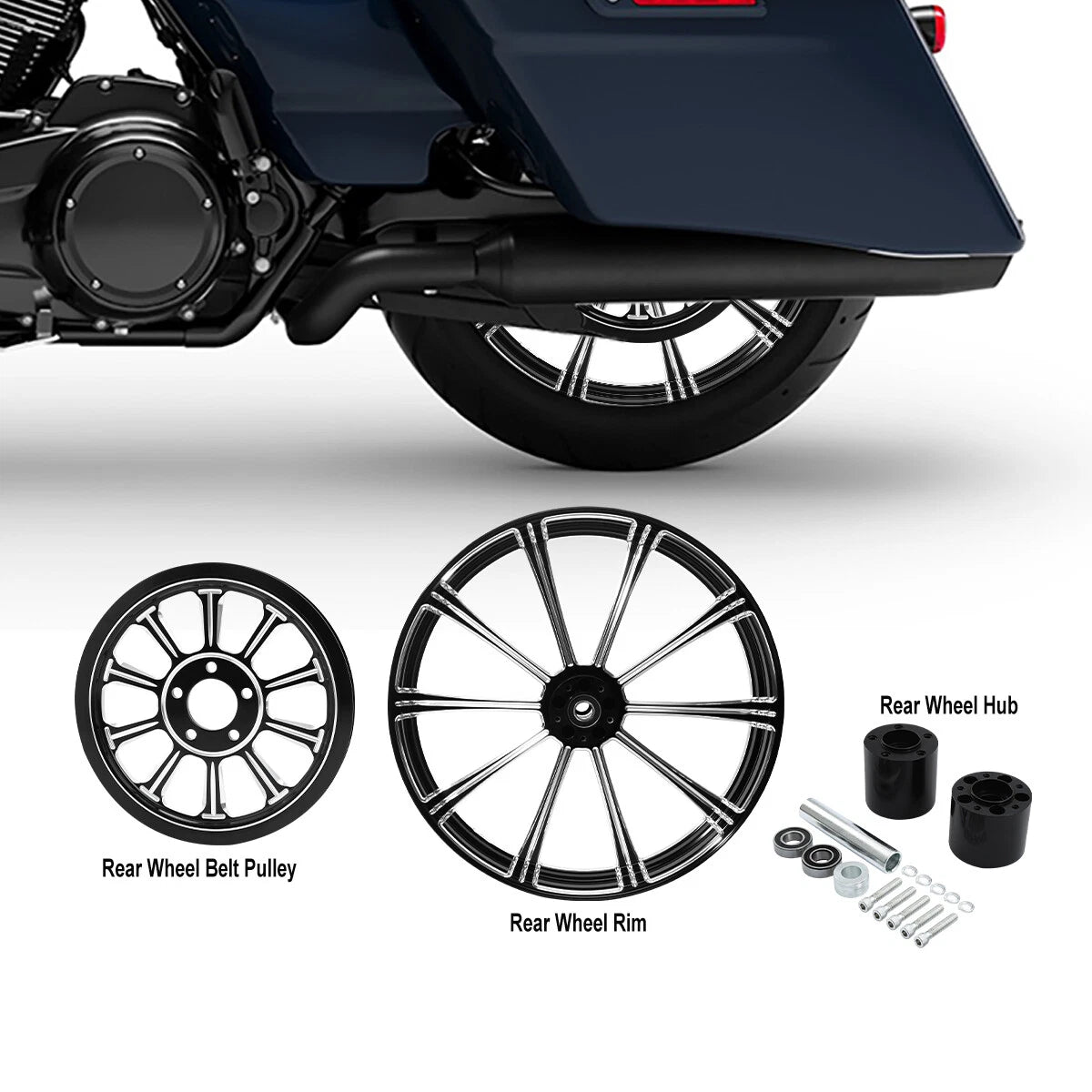 18" Rear Wheel Rim Hub Pulley Sprocket for Harley Road Glide (1997–2008)