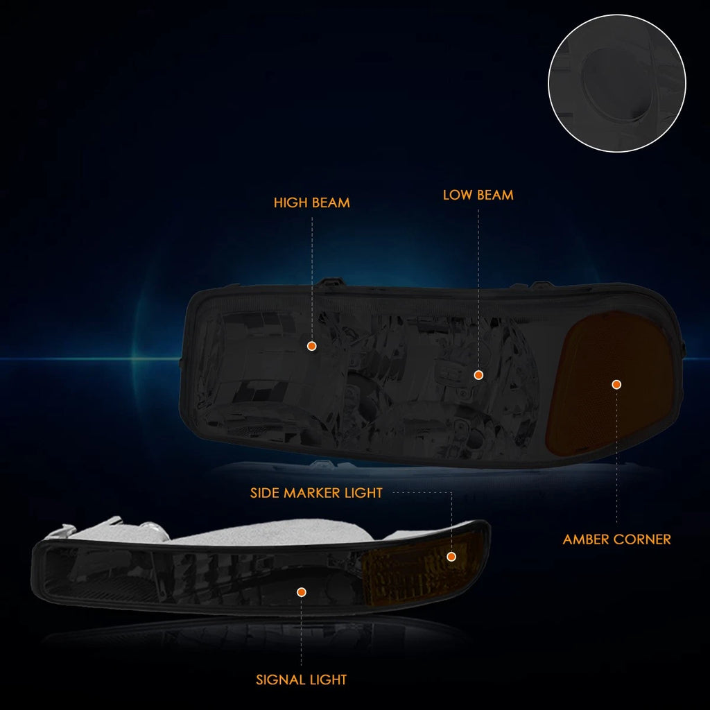 Smoked Housing Bumper Headlight Amber Corner Lamps for Sierra/Yukon (1999–2007)