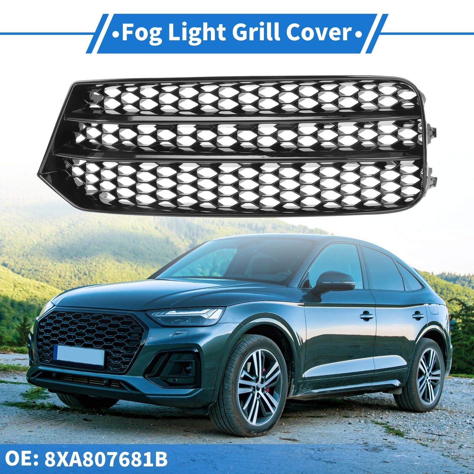 Fog Light Grill for Audi A1 (2010–2018) No. 8XA807681B Honeycomb Black