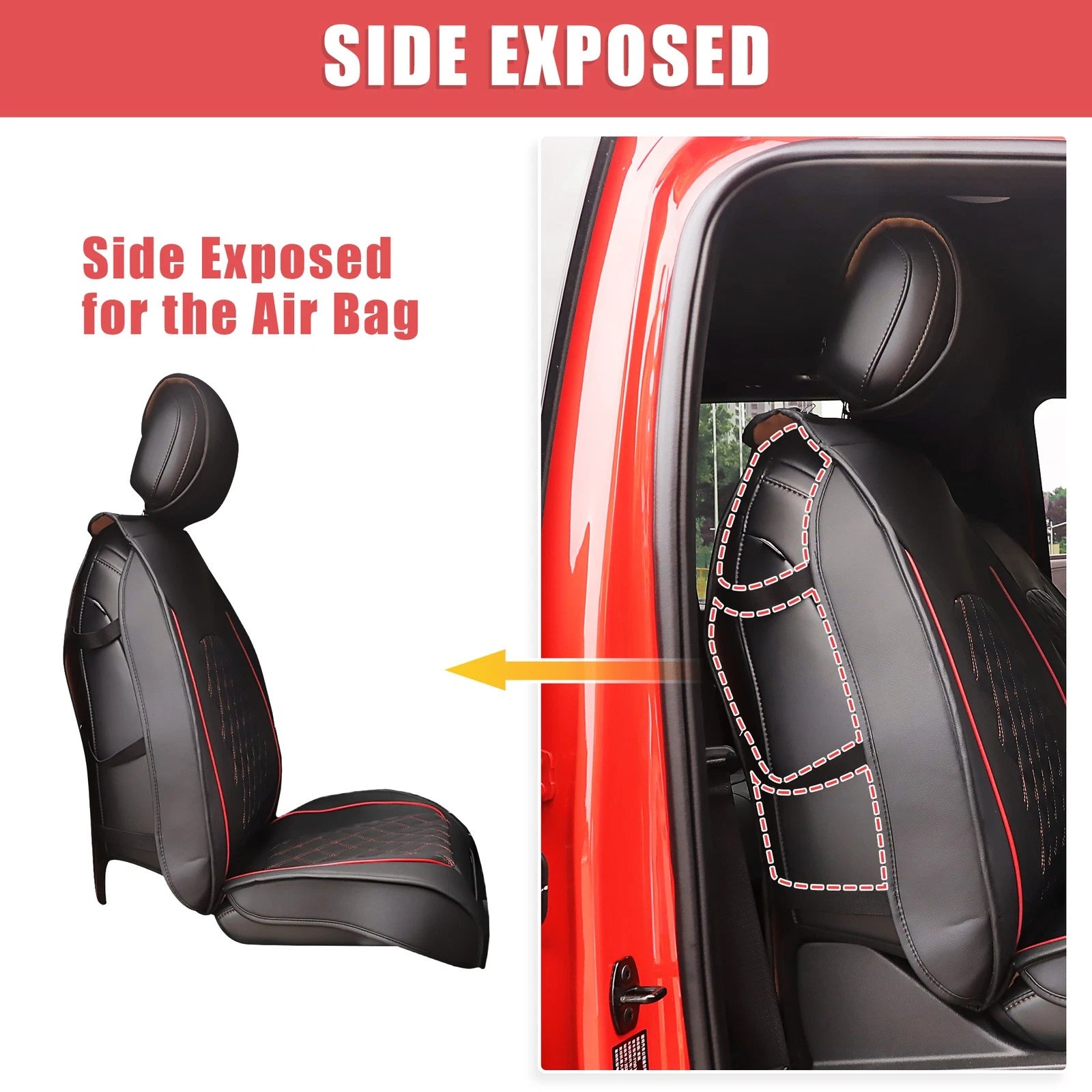 Set of 2 Front Seat Covers for Ford F-150  Black Red