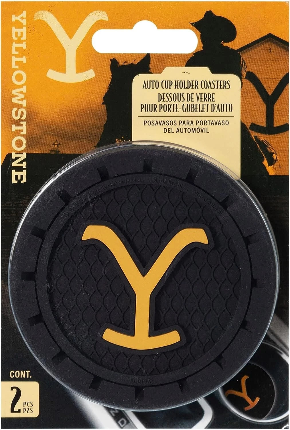 Set of 2 Plasticolor Yellowstone Logo Auto Coasters for Universal Use